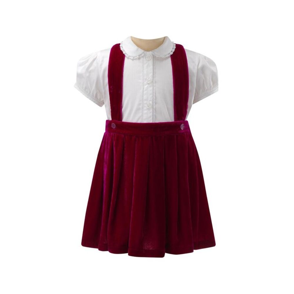 Rachel Riley Girls  Eloise Pink Silk Velvet Pinafore Set
